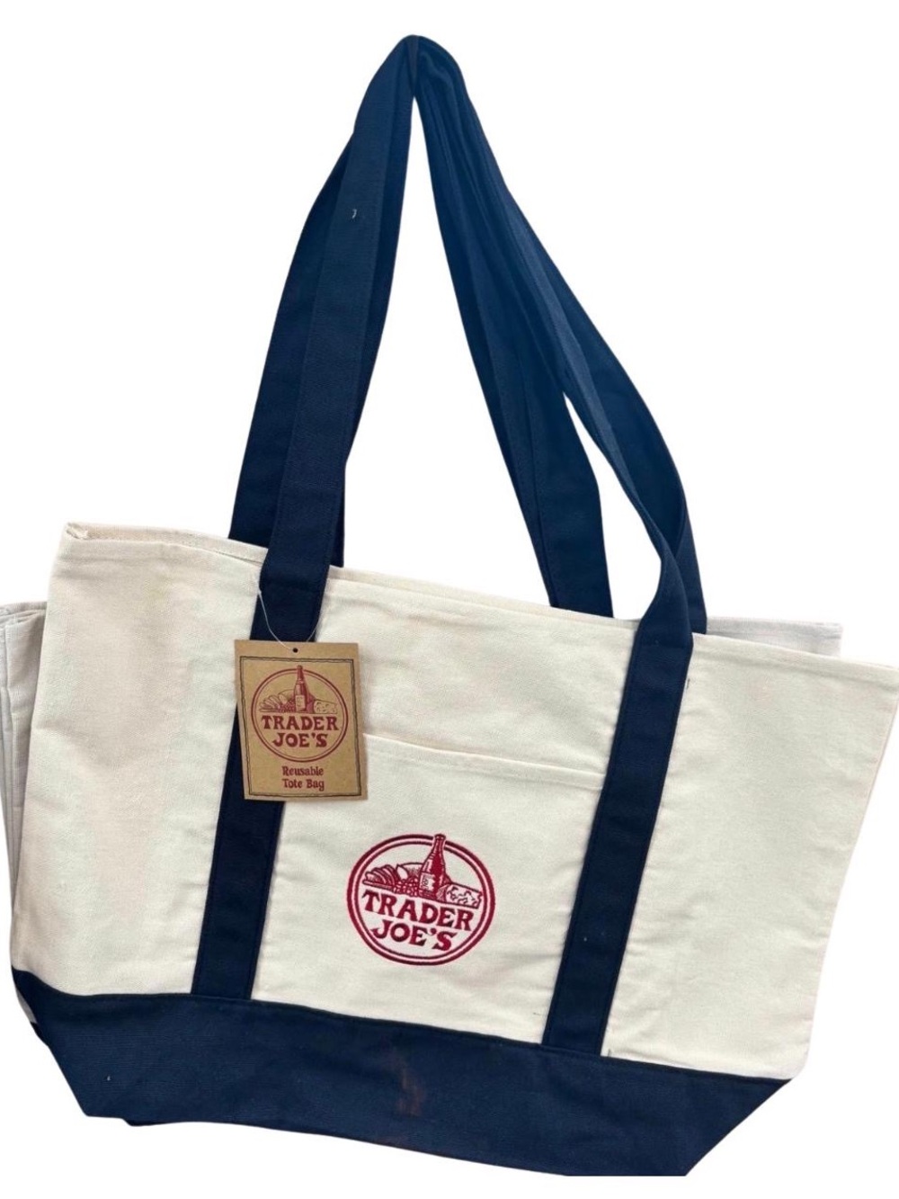 Trader Joe's Cream and Navy Canvas Tote